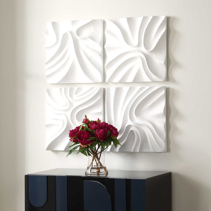 Uttermost Snowdrift Fresh White Set of 4 Wall Decor Panels