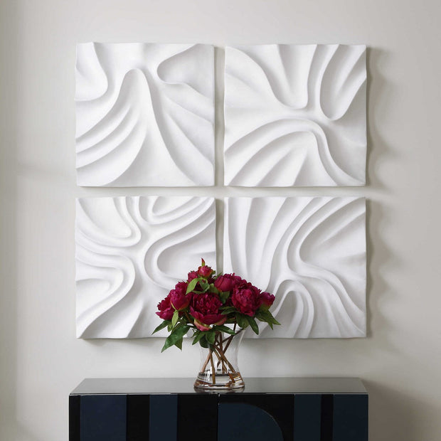 Uttermost Snowdrift Fresh White Set of 4 Wall Decor Panels