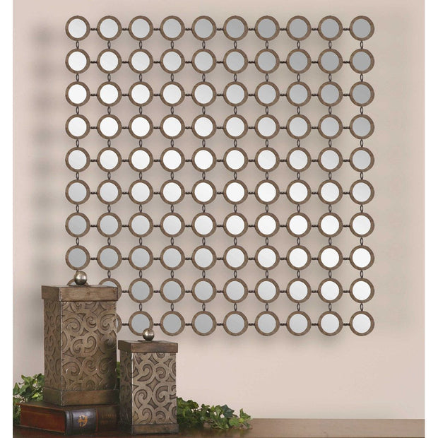 Uttermost Dinuba Antiqued Silver Champagne Leaf Mirrored Wall Decor