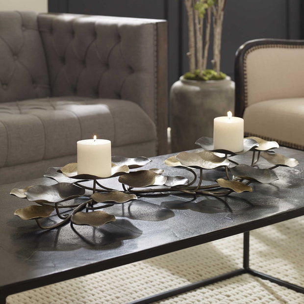 Uttermost Lying Lotus Champagne Silver Candleholder