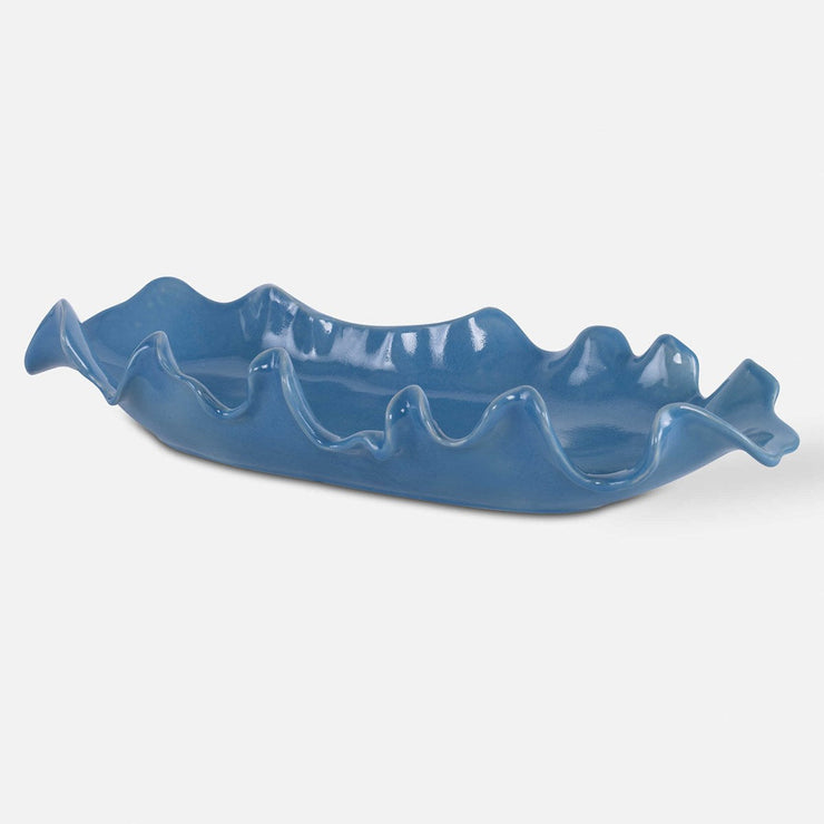 Uttermost Ruffled Feathers Blue Ceramic Bowl