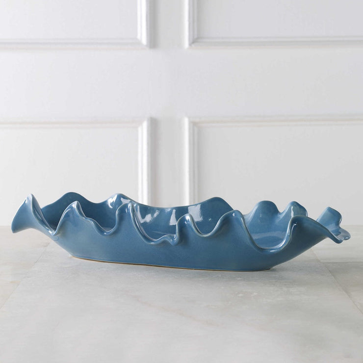 Uttermost Ruffled Feathers Blue Ceramic Bowl