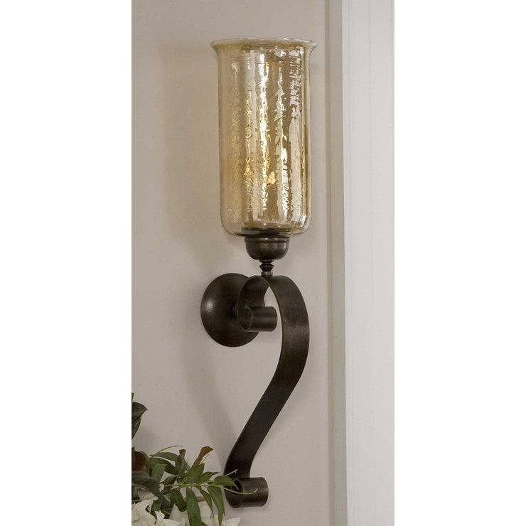 Uttermost Joselyn Antique Bronze with Amber Glass Candle Sconce