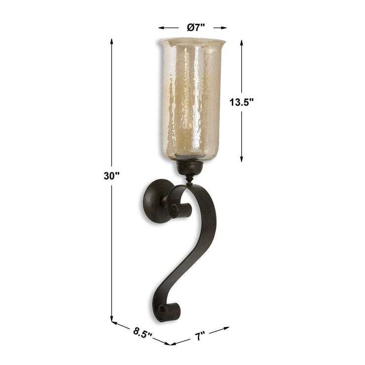 Uttermost Joselyn Antique Bronze with Amber Glass Candle Sconce