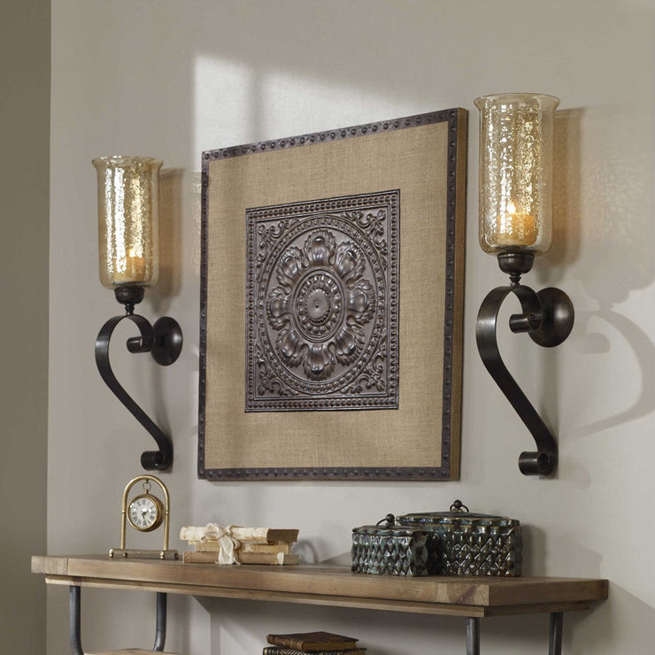 Uttermost Joselyn Antique Bronze with Amber Glass Candle Sconce