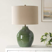 Casa Bella Living Textured Rich Moss Green Glazed Ceramic Lamp