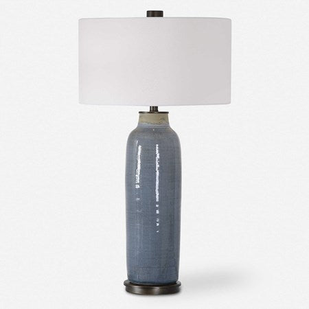 Uttermost Vicente Slate Blue Glazed Ceramic Table Lamp With White Linen Shade