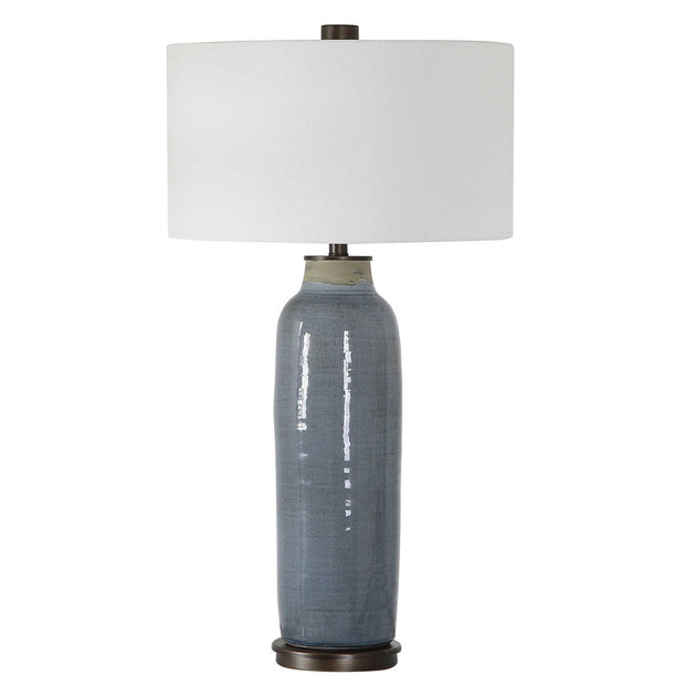 Uttermost Vicente Slate Blue Glazed Ceramic Table Lamp With White Linen Shade
