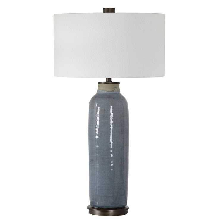 Uttermost Vicente Slate Blue Glazed Ceramic Table Lamp With White Linen Shade