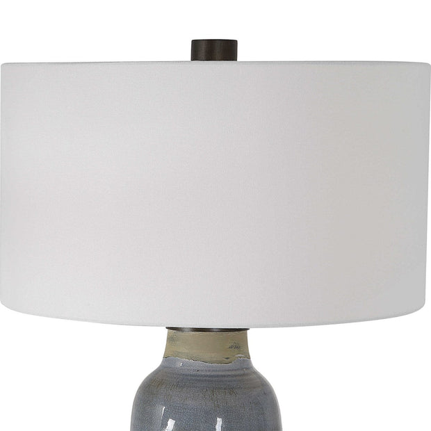 Uttermost Vicente Slate Blue Glazed Ceramic Table Lamp With White Linen Shade