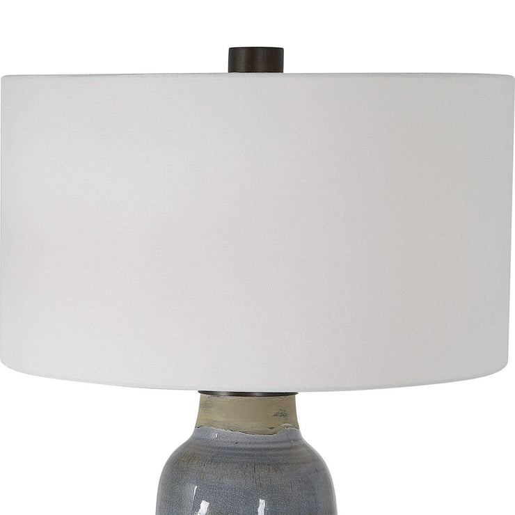 Uttermost Vicente Slate Blue Glazed Ceramic Table Lamp With White Linen Shade