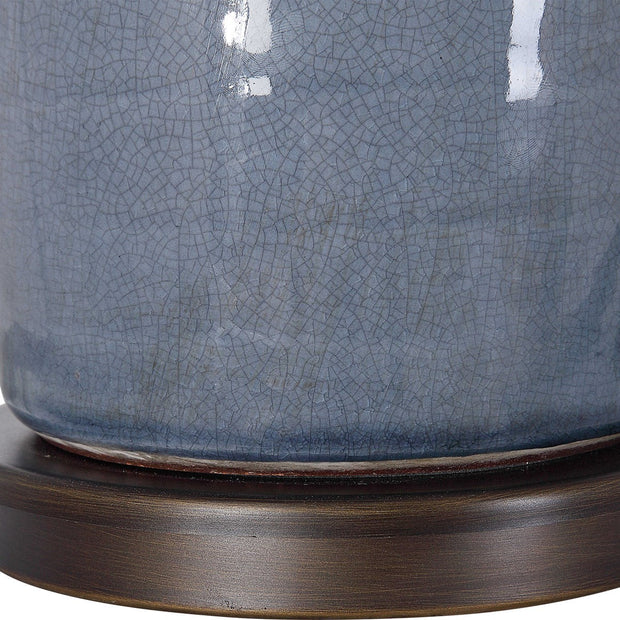 Uttermost Vicente Slate Blue Glazed Ceramic Table Lamp With White Linen Shade