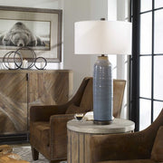 Uttermost Vicente Slate Blue Glazed Ceramic Table Lamp With White Linen Shade