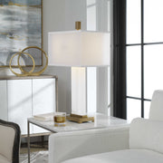 Uttermost Athanas White Alabaster Table Lamp With Linen Shade