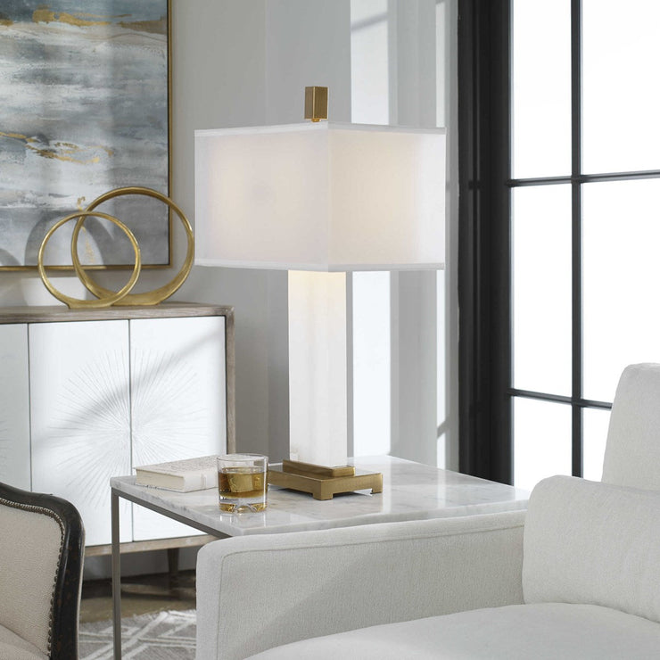 Uttermost Athanas White Alabaster Table Lamp With Linen Shade