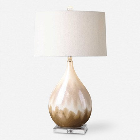 Uttermost Flavian Metallic Rust, Beige and Ivory Glazed Ceramic Table Lamp With Linen Shade