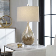 Uttermost Flavian Metallic Rust, Beige and Ivory Glazed Ceramic Table Lamp With Linen Shade