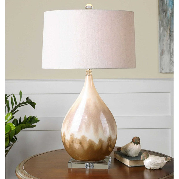 Uttermost Flavian Metallic Rust, Beige and Ivory Glazed Ceramic Table Lamp With Linen Shade