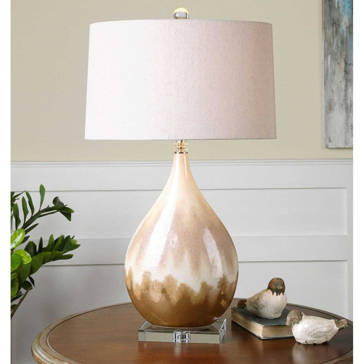 Uttermost Flavian Metallic Rust, Beige and Ivory Glazed Ceramic Table Lamp With Linen Shade