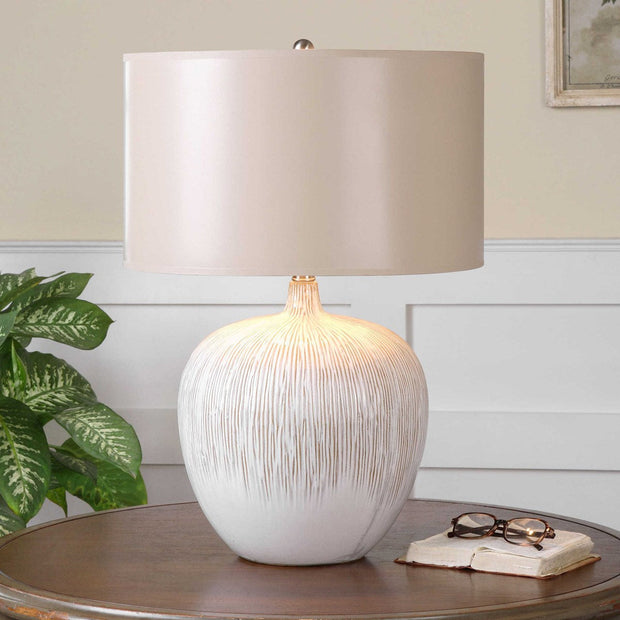 Uttermost Georgios Aged Ivory Glazed Ceramic Table Lamp With Champagne Bronze Shade
