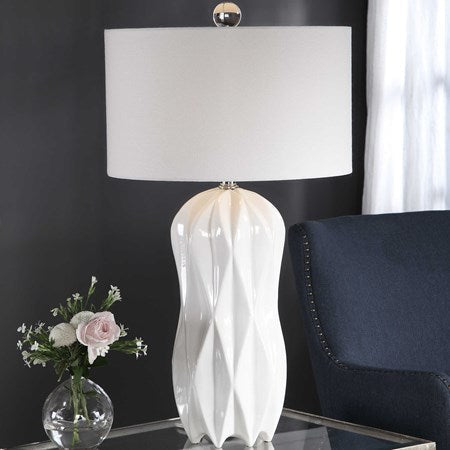 Uttermost Malena Glossy White Glazed Ceramic Table Lamp With White Linen Shade