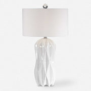 Uttermost Malena Glossy White Glazed Ceramic Table Lamp With White Linen Shade