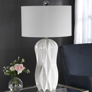 Uttermost Malena Glossy White Glazed Ceramic Table Lamp With White Linen Shade