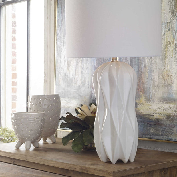 Uttermost Malena Glossy White Glazed Ceramic Table Lamp With White Linen Shade