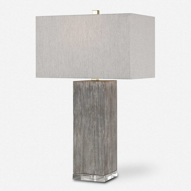 Uttermost Vilano Dark Gray and Aged Brown Table Lamp With Light Gray Linen