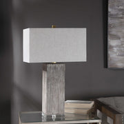 Uttermost Vilano Dark Gray and Aged Brown Table Lamp With Light Gray Linen