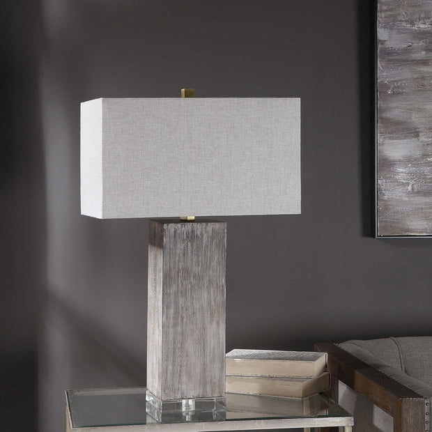 Uttermost Vilano Dark Gray and Aged Brown Table Lamp With Light Gray Linen