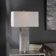 Uttermost Vilano Dark Gray and Aged Brown Table Lamp With Light Gray Linen