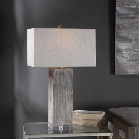 Uttermost Vilano Dark Gray and Aged Brown Table Lamp With Light Gray Linen