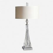 Uttermost Grancona Twisted Glass Polished Nickel Table Lamp With Off-White Linen Shade