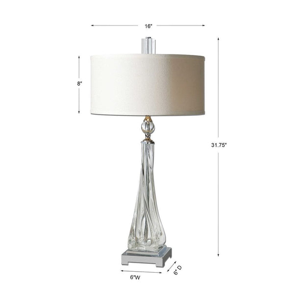 Uttermost Grancona Twisted Glass Polished Nickel Table Lamp With Off-White Linen Shade