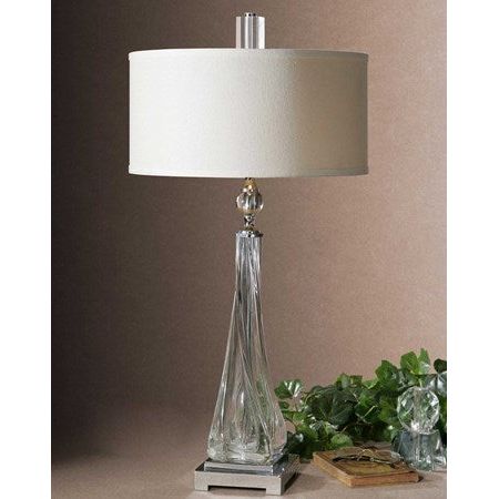 Uttermost Grancona Twisted Glass Polished Nickel Table Lamp With Off-White Linen Shade