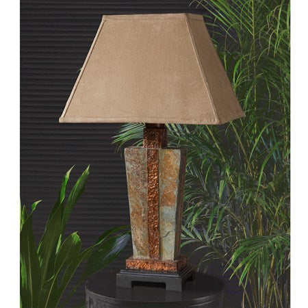 Uttermost Slate Hammered Copper Outdoor Table Lamp With Weather Resistant Fabric Shade