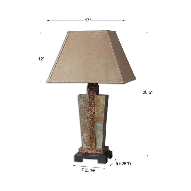Uttermost Slate Hammered Copper Outdoor Table Lamp With Weather Resistant Fabric Shade