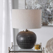 Uttermost Mikkel Charcoal Glazed Textured Ceramic Table Lamp With Oatmeal Linen Shade