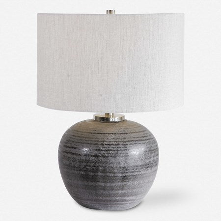 Uttermost Mikkel Charcoal Glazed Textured Ceramic Table Lamp With Oatmeal Linen Shade