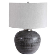 Uttermost Mikkel Charcoal Glazed Textured Ceramic Table Lamp With Oatmeal Linen Shade