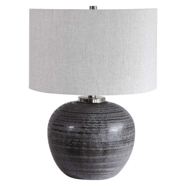 Uttermost Mikkel Charcoal Glazed Textured Ceramic Table Lamp With Oatmeal Linen Shade