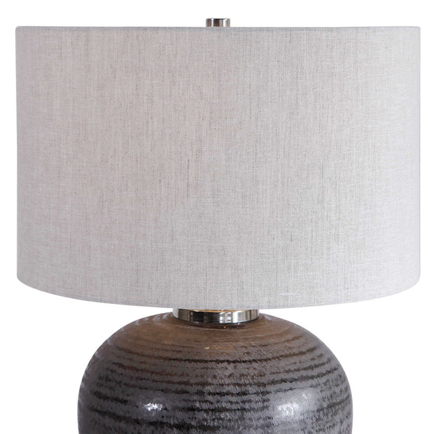 Uttermost Mikkel Charcoal Glazed Textured Ceramic Table Lamp With Oatmeal Linen Shade