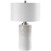 Uttermost Georgios Aged White Ceramic Cylinder Table Lamp With Linen Shade