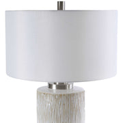 Uttermost Georgios Aged White Ceramic Cylinder Table Lamp With Linen Shade