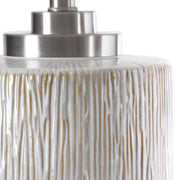 Uttermost Georgios Aged White Ceramic Cylinder Table Lamp With Linen Shade