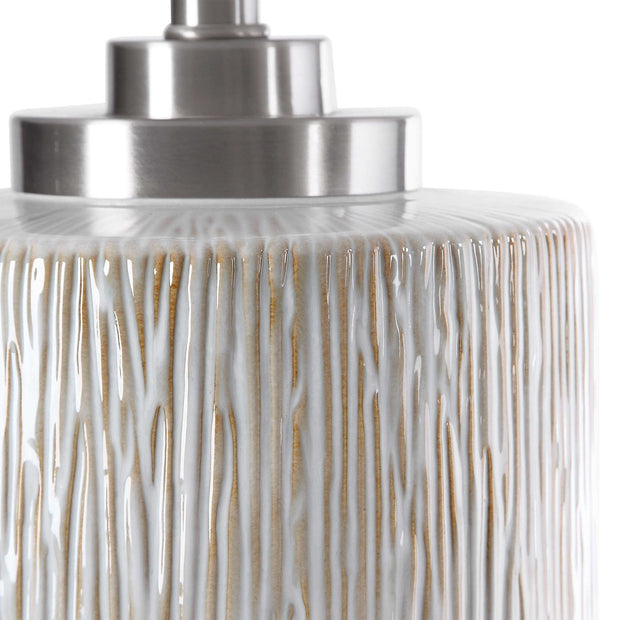 Uttermost Georgios Aged White Ceramic Cylinder Table Lamp With Linen Shade