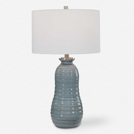 Uttermost Zaila Light Blue Crackled Glaze Ceramic Table Lamp With White Linen Shade