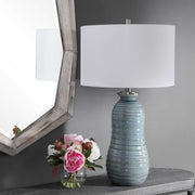 Uttermost Zaila Light Blue Crackled Glaze Ceramic Table Lamp With White Linen Shade