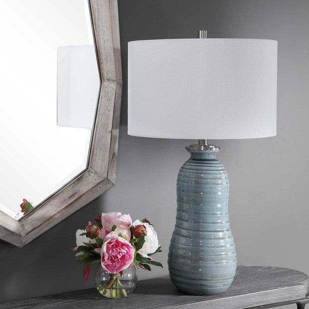 Uttermost Zaila Light Blue Crackled Glaze Ceramic Table Lamp With White Linen Shade